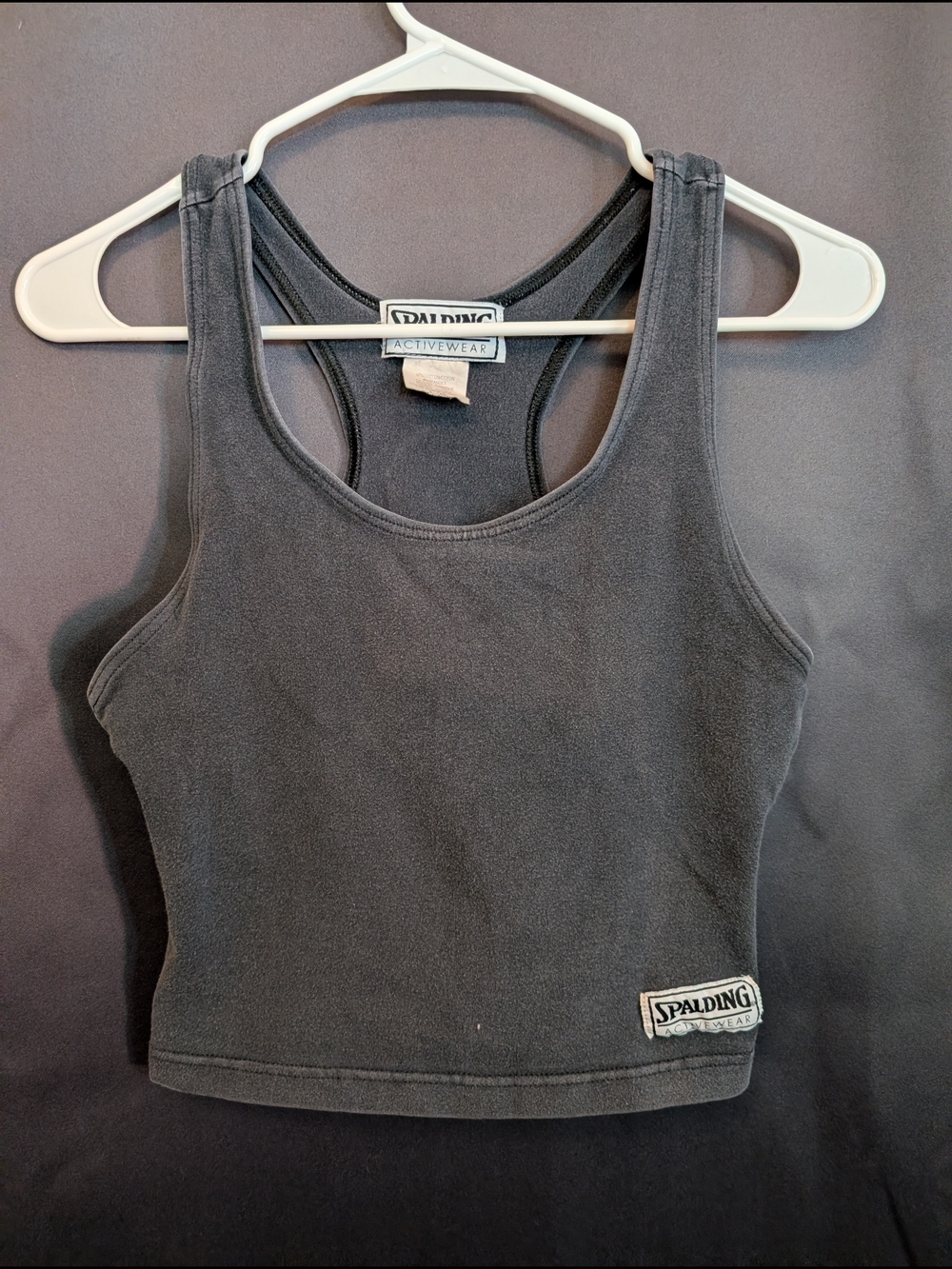 Spalding Black Activewear Racerback Tank Top Cropped Bodycon Lounge Gym Workout
